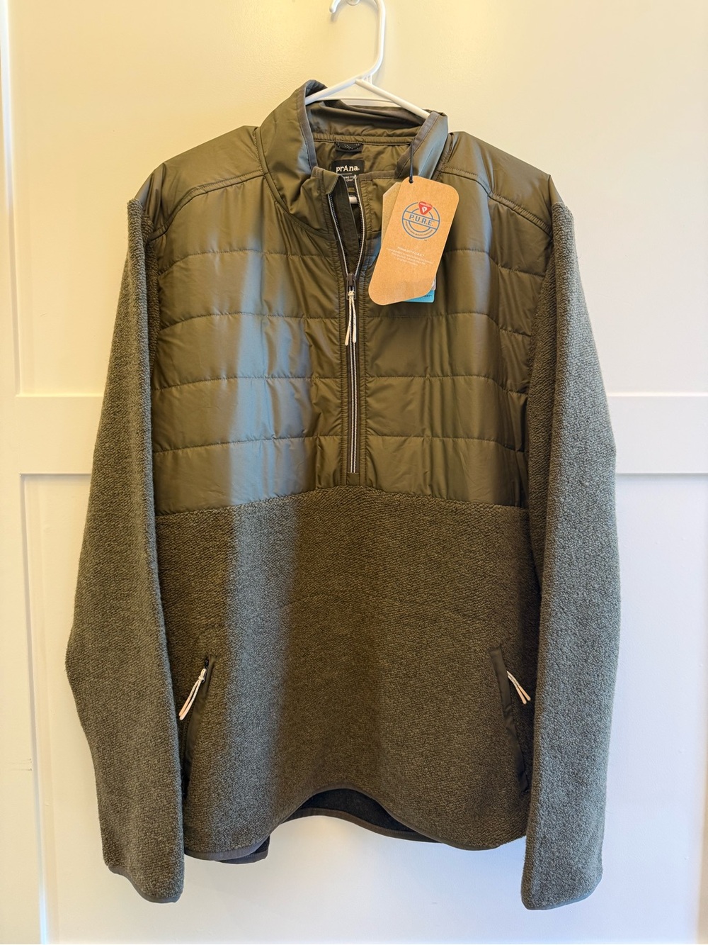 NWT prAna IncrediWool 1/2 Zip Pullover XL Slate Green Heather Merino Blend
